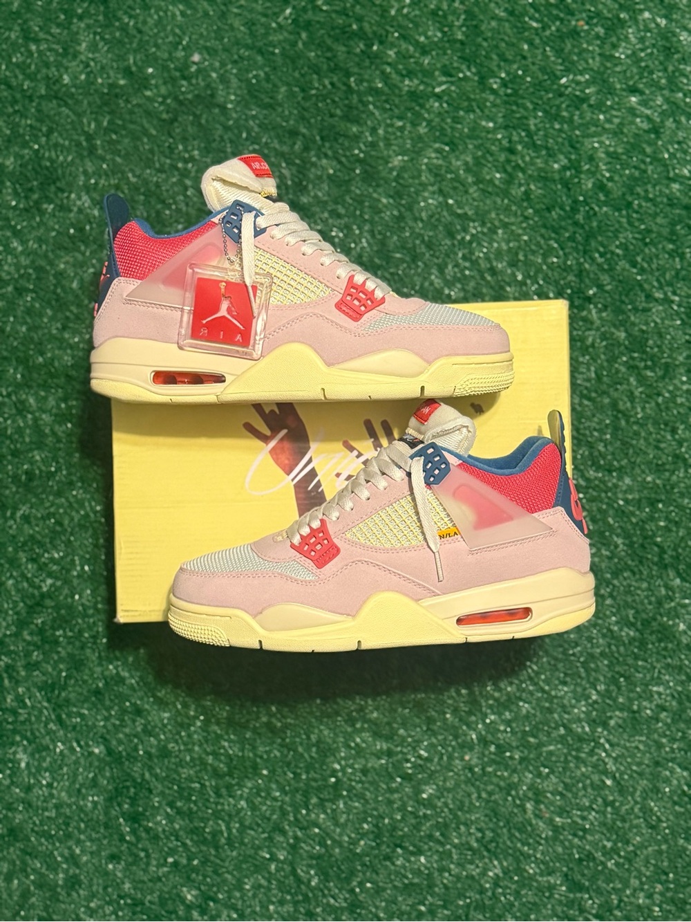 Jordan Men's Retro 4 Pink, Yellow & Red Athletic Shoes